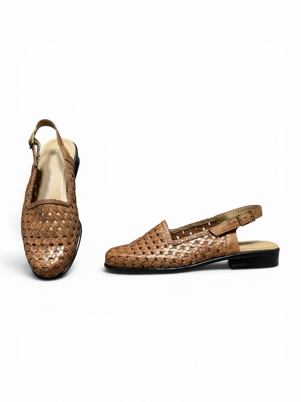 Vtg Kim Rogers Lindsey Woven Leather Slingback Flats Fisherman Cottagecore Boho